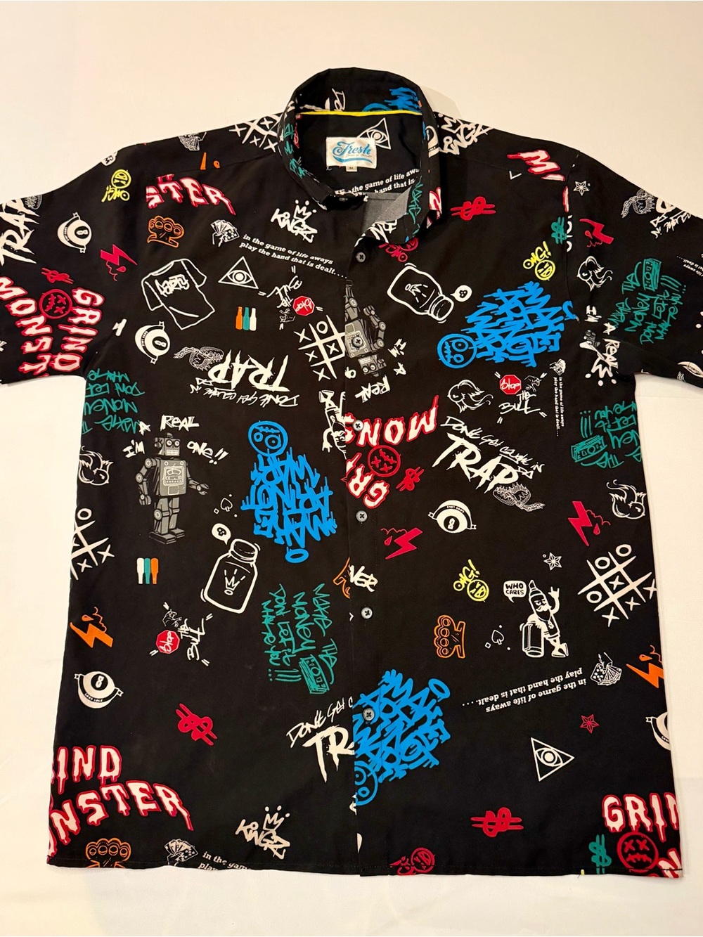 VTG Fresh Prints Of BelAir Mens M Button Up Short Sleeve Loud Print 90’s